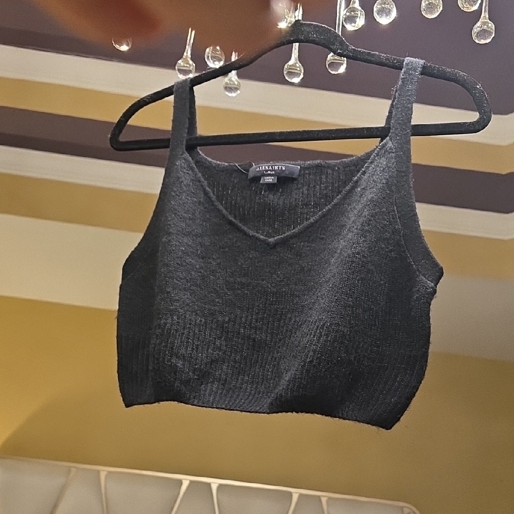 All Saints Leanne Wool Alpaca Polyamide V-Neck Knit Crop Top NWOT